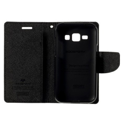 Samsung Galaxy J1 (J100) Mercury atvērams melns maciņš (maks) / Vacins.lv