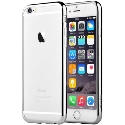 Apple iPhone 6 Plus (6s Plus) „Devia“ Glitter Case TPU silikoninis skaidrus permatomas itin plonas dėklas su sidabriniu rėmeliu 
