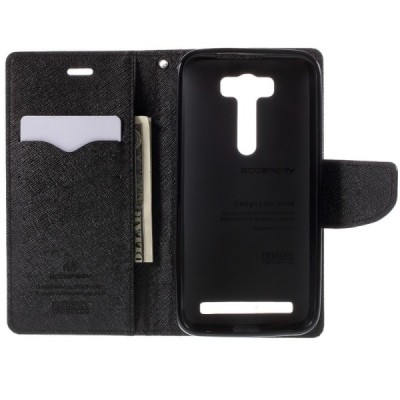 Asus Zenfone 2 Laser 5.0 (ZE500KL, ZE500KG) Mercury juodas atverčiamas dėklas - piniginė / Priedai.lt