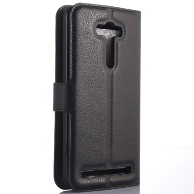 Asus Zenfone 2 Laser 5.0 (ZE500KL, ZE500KG) atverčiamas juodas odinis Litchi dėklas - piniginė / Priedai.lt