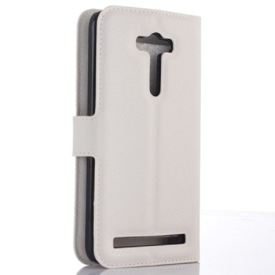 Asus Zenfone 2 Laser 5.0 (ZE500KL, ZE500KG) atverčiamas baltas odinis Litchi dėklas - piniginė / Priedai.lt