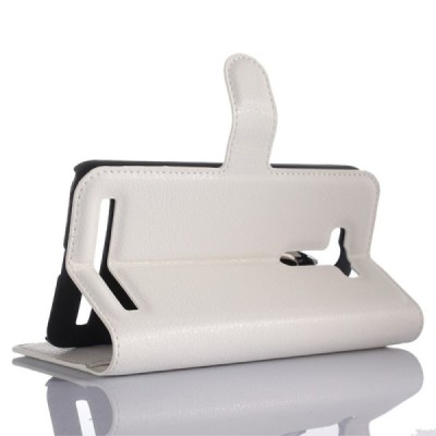 Asus Zenfone 2 Laser 5.0 (ZE500KL, ZE500KG) atverčiamas baltas odinis Litchi dėklas - piniginė / Priedai.lt