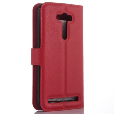 Asus Zenfone 2 Laser 5.0 (ZE500KL, ZE500KG) atverčiamas raudonas odinis Litchi dėklas - piniginė / Priedai.lt