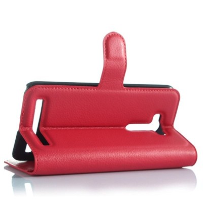 Asus Zenfone 2 Laser 5.0 (ZE500KL, ZE500KG) atverčiamas raudonas odinis Litchi dėklas - piniginė / Priedai.lt