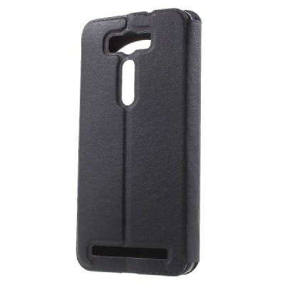 Asus Zenfone 2 Laser 5.0 (ZE500KL, ZE500KG) juodas odinis atverčiamas „View Window“ dėklas su langeliu / Priedai.lt