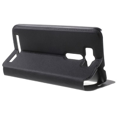 Asus Zenfone 2 Laser 5.0 (ZE500KL, ZE500KG) juodas odinis atverčiamas „View Window“ dėklas su langeliu / Priedai.lt