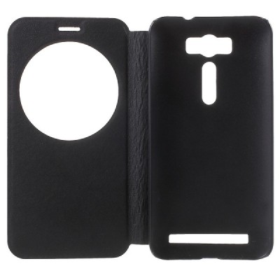 Asus Zenfone 2 Laser 5.0 (ZE500KL, ZE500KG) juodas odinis atverčiamas „View Window“ dėklas su langeliu / Priedai.lt