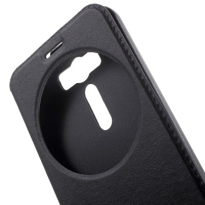 Asus Zenfone 2 Laser 5.0 (ZE500KL, ZE500KG) juodas odinis atverčiamas „View Window“ dėklas su langeliu / Priedai.lt