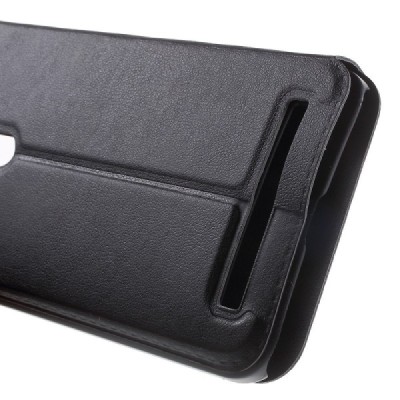 Asus Zenfone 2 Laser 5.0 (ZE500KL, ZE500KG) juodas odinis atverčiamas „View Window“ dėklas su langeliu / Priedai.lt