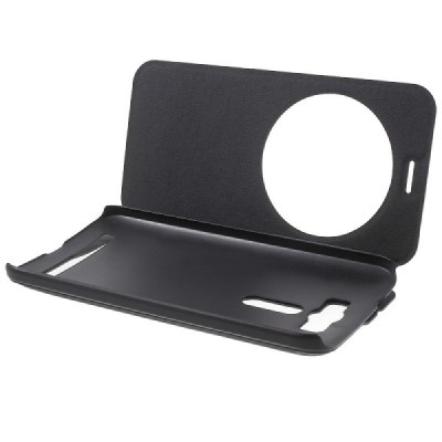 Asus Zenfone 2 Laser 5.0 (ZE500KL, ZE500KG) juodas odinis atverčiamas „View Window“ dėklas su langeliu / Priedai.lt