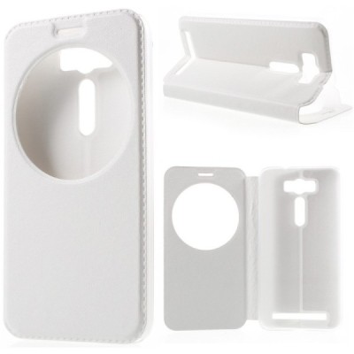 Asus Zenfone 2 Laser 5.0 (ZE500KL, ZE500KG) baltas odinis atverčiamas „View Window“ dėklas su langeliu / Priedai.lt