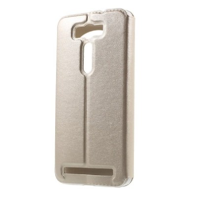 Asus Zenfone 2 Laser 5.0 (ZE500KL, ZE500KG) auksinis odinis atverčiamas „View Window“ dėklas su langeliu / Priedai.lt