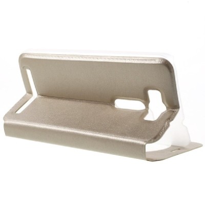 Asus Zenfone 2 Laser 5.0 (ZE500KL, ZE500KG) auksinis odinis atverčiamas „View Window“ dėklas su langeliu / Priedai.lt