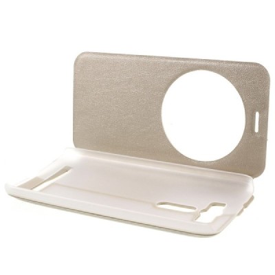 Asus Zenfone 2 Laser 5.0 (ZE500KL, ZE500KG) auksinis odinis atverčiamas „View Window“ dėklas su langeliu / Priedai.lt