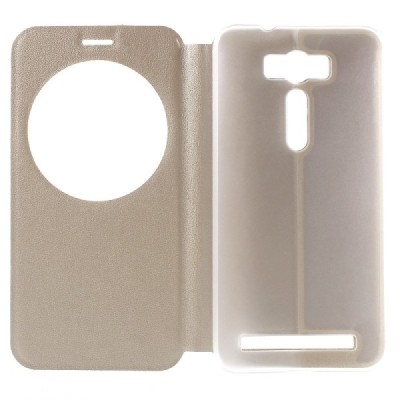 Asus Zenfone 2 Laser 5.0 (ZE500KL, ZE500KG) auksinis odinis atverčiamas „View Window“ dėklas su langeliu / Priedai.lt