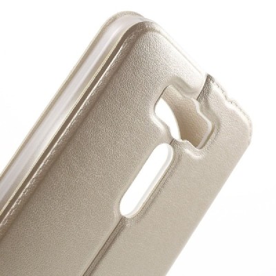 Asus Zenfone 2 Laser 5.0 (ZE500KL, ZE500KG) auksinis odinis atverčiamas „View Window“ dėklas su langeliu / Priedai.lt