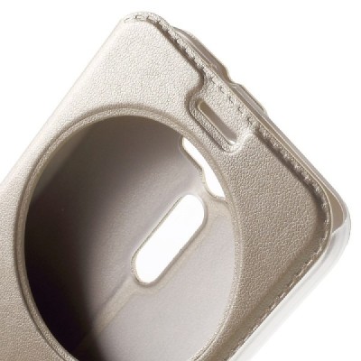 Asus Zenfone 2 Laser 5.0 (ZE500KL, ZE500KG) auksinis odinis atverčiamas „View Window“ dėklas su langeliu / Priedai.lt