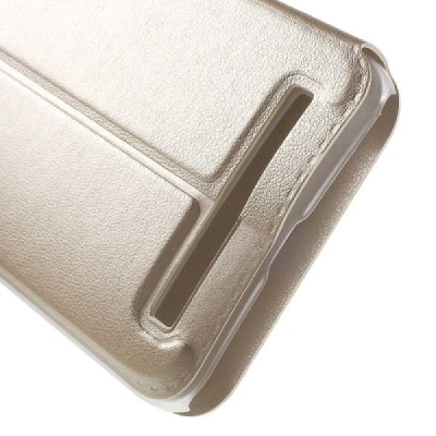 Asus Zenfone 2 Laser 5.0 (ZE500KL, ZE500KG) auksinis odinis atverčiamas „View Window“ dėklas su langeliu / Priedai.lt