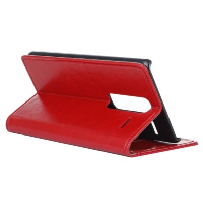 LG Zero (H650E) atverčiamas raudonas odinis dėklas - piniginė / Priedai.lt