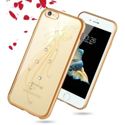 Apple iPhone 6s elegants „JLW“ Butterfly silikona TPU (apmales zeltā krāsā) dzidrs apvalks / Vacins.lv