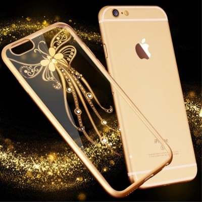 Apple iPhone 6s elegants „JLW“ Butterfly silikona TPU (apmales zeltā krāsā) dzidrs apvalks / Vacins.lv