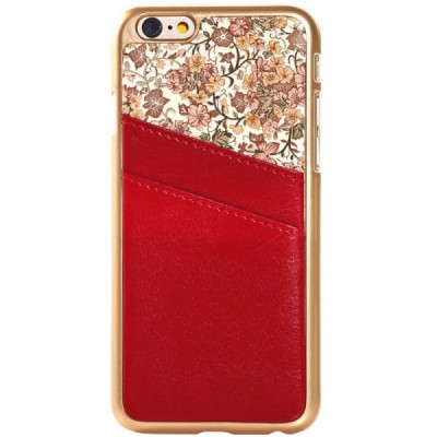 Apple iPhone 6 (6s) sarkans puķains ādas apvalks ar iebūvētu karšu turētāju / Vacins.lv