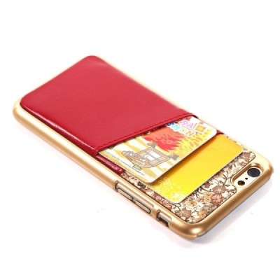 Apple iPhone 6 (6s) sarkans puķains ādas apvalks ar iebūvētu karšu turētāju / Vacins.lv