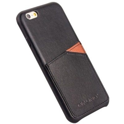 Apple iPhone 6s „QIALINO“ Genuine Leather melns ādas apvalks ar iebūvētu karšu turētāju / Vacins.lv