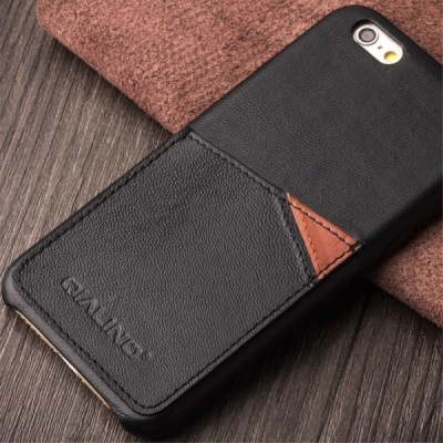 Apple iPhone 6s „QIALINO“ Genuine Leather melns ādas apvalks ar iebūvētu karšu turētāju / Vacins.lv