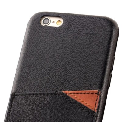 Apple iPhone 6s „QIALINO“ Genuine Leather melns ādas apvalks ar iebūvētu karšu turētāju / Vacins.lv