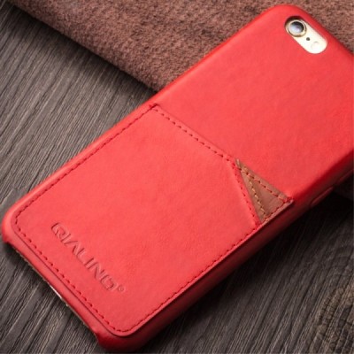 „QIALINO“ Genuine Leather Apple iPhone 6s raudonas odinis dėklas - nugarėlė su kišenėle kortelėms / Priedai.lt