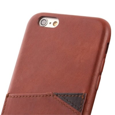 „QIALINO“ Genuine Leather Apple iPhone 6s šviesiai rudas odinis dėklas - nugarėlė su kišenėle kortelėms / Priedai.lt