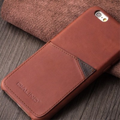 „QIALINO“ Genuine Leather Apple iPhone 6s šviesiai rudas odinis dėklas - nugarėlė su kišenėle kortelėms / Priedai.lt