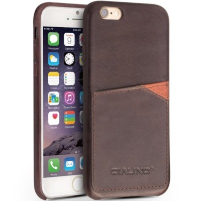 „QIALINO“ Genuine Leather Apple iPhone 6s tamsiai rudas odinis dėklas - nugarėlė su kišenėle kortelėms / Priedai.lt