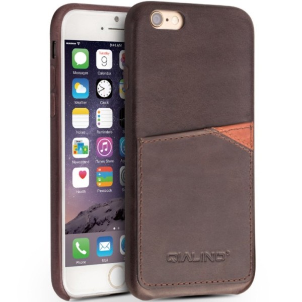 „QIALINO“ Leather dėklas su kišenėle - tamsiai rudas (iPhone 6 / 6s)