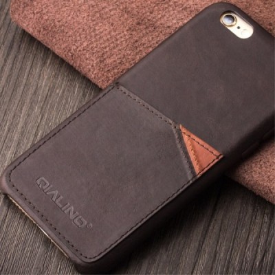 „QIALINO“ Genuine Leather Apple iPhone 6s tamsiai rudas odinis dėklas - nugarėlė su kišenėle kortelėms / Priedai.lt
