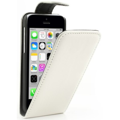 Apple iPhone 5C klasisks ādas vertikāli atvēramais balts futrālis / Vacins.lv