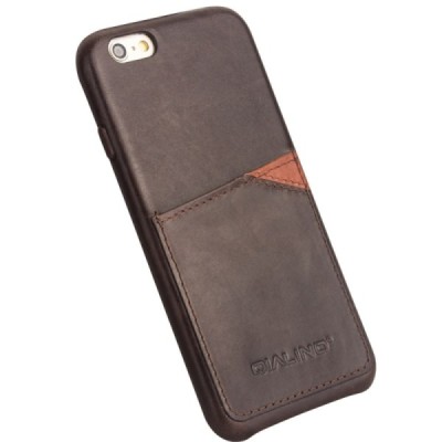 „QIALINO“ Genuine Leather Apple iPhone 6s tamsiai rudas odinis dėklas - nugarėlė su kišenėle kortelėms / Priedai.lt