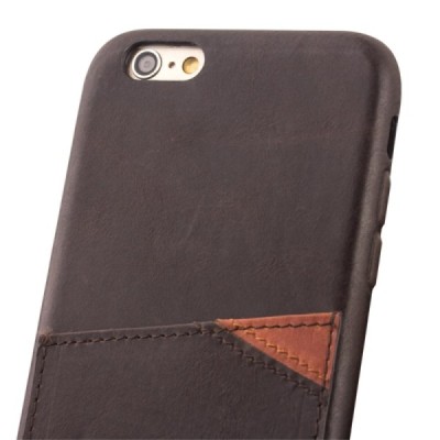 „QIALINO“ Genuine Leather Apple iPhone 6s tamsiai rudas odinis dėklas - nugarėlė su kišenėle kortelėms / Priedai.lt