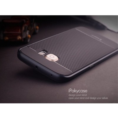 Samsung Galaxy S6 Edge G925 „IPAKY“ cieta silikona (TPU) melns apvalks (apmales - pelekā krāsā) / Vacins.lv