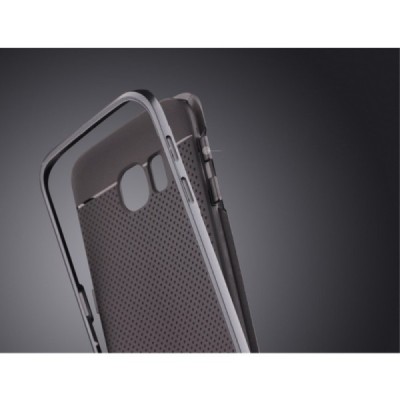 Samsung Galaxy S6 Edge G925 „IPAKY“ cieta silikona (TPU) melns apvalks (apmales - pelekā krāsā) / Vacins.lv