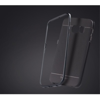 Samsung Galaxy S6 Edge G925 „IPAKY“ cieta silikona (TPU) melns apvalks (apmales - pelekā krāsā) / Vacins.lv