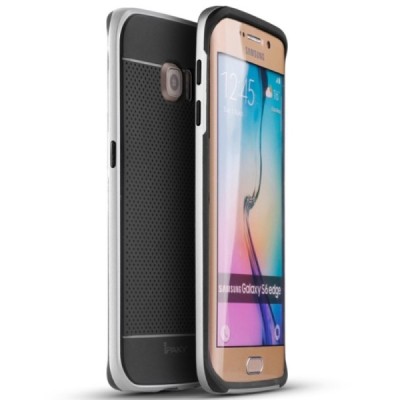Samsung Galaxy S6 Edge G925 „IPAKY“ cieta silikona (TPU) melns apvalks (apmales - sudrabā krāsā) / Vacins.lv