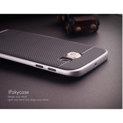 Samsung Galaxy S6 Edge G925 „IPAKY“ cieta silikona (TPU) melns apvalks (apmales - sudrabā krāsā) / Vacins.lv