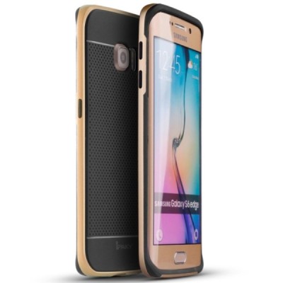 Samsung Galaxy S6 Edge G925 „IPAKY“ kieto silikono TPU juodas (auksiniais apvadais) dėklas - nugarėlė / Priedai.lt
