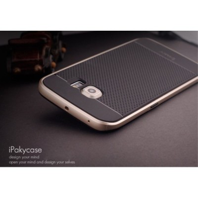 Samsung Galaxy S6 Edge G925 „IPAKY“ cieta silikona (TPU) melns apvalks (apmales - zeltā krāsā) / Vacins.lv