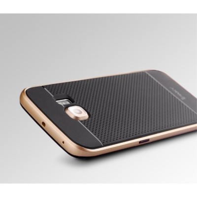 Samsung Galaxy S6 Edge G925 „IPAKY“ cieta silikona (TPU) melns apvalks (apmales - zeltā krāsā) / Vacins.lv