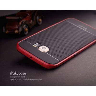 Samsung Galaxy S6 Edge G925 „IPAKY“ cieta silikona (TPU) sarkans apvalks (apmales - zeltā krāsā) / Vacins.lv