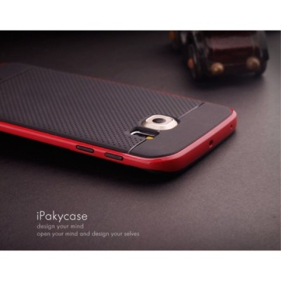 Samsung Galaxy S6 Edge G925 „IPAKY“ cieta silikona (TPU) sarkans apvalks (apmales - zeltā krāsā) / Vacins.lv