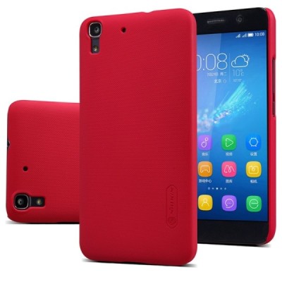 Huawei Y6 Nillkin Frosted Shield raudonas plastikinis dėklas + apsauginė ekrano plėvelė / Priedai.lt